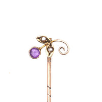 Edwardian 9ct Gold, Amethyst and Seed Pearl Flower Tie Pin | Parkin and Gerrish (UK)