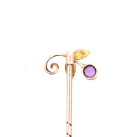 Edwardian 9ct Gold, Amethyst and Seed Pearl Flower Tie Pin | Parkin and Gerrish (UK)