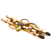 Edwardian 9ct Gold Bar Brooch with a Pear Shape Peridot & Seed Pearls | Parkin and Gerrish (UK)