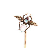 Edwardian 9ct Gold Bee (Insect Bug) Tie Pin with Opal, Seed Pearl and Garnet | Parkin and Gerrish (UK)