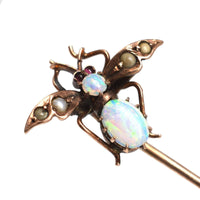 Edwardian 9ct Gold Bee (Insect Bug) Tie Pin with Opal, Seed Pearl and Garnet | Parkin and Gerrish (UK)