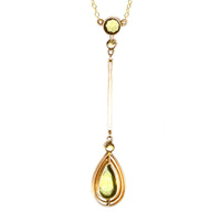Edwardian 9ct Gold Peridot and Pearl Drop Pendant on Chain | Parkin and Gerrish (UK)