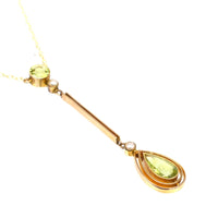 Edwardian 9ct Gold Peridot and Pearl Drop Pendant on Chain | Parkin and Gerrish (UK)