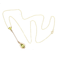 Edwardian 9ct Gold Peridot and Pearl Drop Pendant on Chain | Parkin and Gerrish (UK)