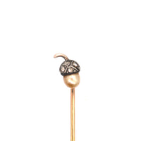 Edwardian 9ct Gold & Silver, Diamond & Natural Pearl Acorn Tie Pin | Parkin and Gerrish (UK)