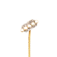 Edwardian Dutch Platinum & 14ct Gold, Five Pearl and Diamond Diagonal Tie Pin | Parkin and Gerrish (UK)