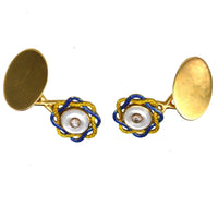 Edwardian Mother of Pearl, Diamond and Yellow and Blue Enamel Cufflinks | Parkin and Gerrish (UK)