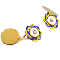 Edwardian Mother of Pearl, Diamond and Yellow and Blue Enamel Cufflinks | Parkin and Gerrish (UK)