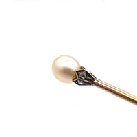 Edwardian Silver & 15ct Gold, Rose Diamond and Natural Pearl Tie Pin | Parkin and Gerrish (UK)