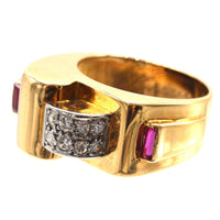French 1940s Retro 18ct Gold & Platinum Diamond and Ruby Buckle Ring | Parkin and Gerrish (UK)
