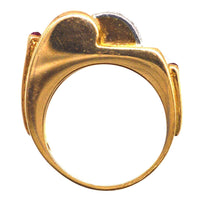 French 1940s Retro 18ct Gold & Platinum Diamond and Ruby Buckle Ring | Parkin and Gerrish (UK)