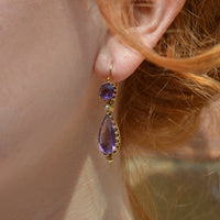 French 19th Century 18ct Gold, Amethyst & Natural Split Pearl Night & Day Earrings