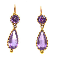 French 19th Century 18ct Gold, Amethyst & Natural Split Pearl Night & Day Earrings | Parkin and Gerrish (UK)