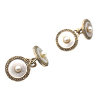 French Belle Époque 18 ct Gold, Mother of Pearl, Rose Diamond & Pearl Cufflinks | Parkin and Gerrish (UK)