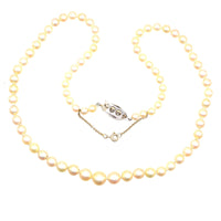 French Belle Epoque 18ct White Gold Cultured Pearl Single Strand Necklace with Diamond Clasp | Parkin and Gerrish (UK)