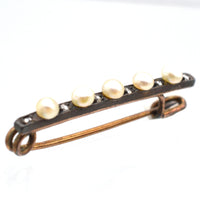 French Late 19th Century 18ct Gold and Silver Rose Cut Diamond & Natural Pearl Bar Brooch | Parkin and Gerrish (UK)