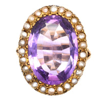 Large Edwardian 15ct Gold, Amethyst & Natural Split Pearl Cocktail Ring | Parkin and Gerrish (UK)