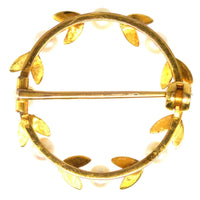 Mid 20th Century Gold and Cultured Pearl Laurel Wreath Brooch | Parkin and Gerrish (UK)