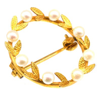 Mid 20th Century Gold and Cultured Pearl Laurel Wreath Brooch | Parkin and Gerrish (UK)