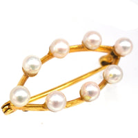 Mid Century 9ct Gold Marquise Bar Brooch With Eight Cultured Pearls | Parkin and Gerrish (UK)
