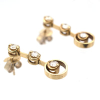 Modern 18ct Gold, Three Stone Diamond Drop Earrings | Parkin and Gerrish (UK)