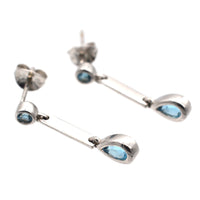 Modern 9ct White Gold Blue Spinel Pear Drop Earrings | Parkin and Gerrish (UK)