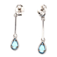 Modern 9ct White Gold Blue Spinel Pear Drop Earrings | Parkin and Gerrish (UK)