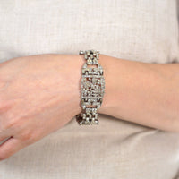 Trifari 1940s Silver - tone (Trifarium) White Paste Wide Bracelet | Parkin and Gerrish (UK)