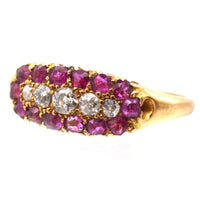 Victorian 18ct Gold, Boat Shaped Five Stone Diamond and Ruby Cluster Ring | Parkin and Gerrish (UK)