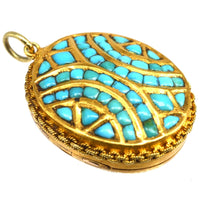 Victorian 18ct Gold & Turquoise Pavé Locket in Original Case | Parkin and Gerrish (UK)