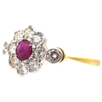 Vintage 18ct Gold & Platinum, Ruby & Diamond Cluster Ring | Parkin and Gerrish (UK)