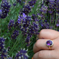 Vintage 1970s 18ct Gold Amethyst & Diamond Cluster Ring | Parkin and Gerrish (UK)
