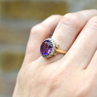 Vintage 1970s 18ct Gold Amethyst & Diamond Cluster Ring | Parkin and Gerrish (UK)