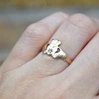 Vintage 9ct Irish Claddah Ring with Diamond | Parkin and Gerrish (UK)