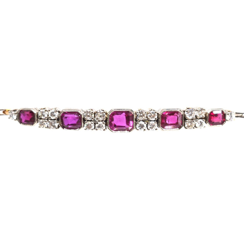 1930s 18ct Gold and Platinum Synthetic Ruby and Diamond Bracelet
