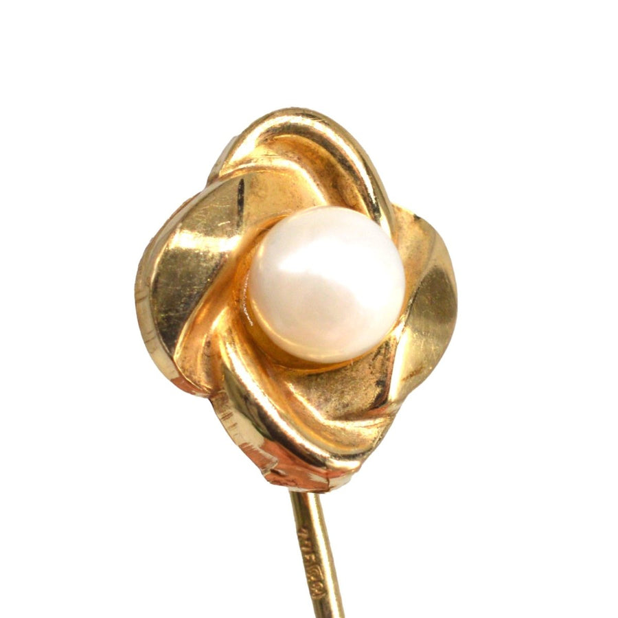 1930s 9ct Gold Cultured Pearl Knot Tie Pin | Parkin and Gerrish | Antique & Vintage Jewellery