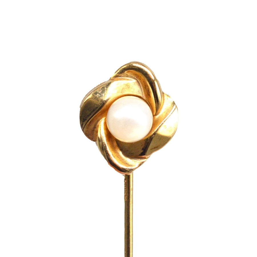 1930s 9ct Gold Cultured Pearl Knot Tie Pin | Parkin and Gerrish | Antique & Vintage Jewellery