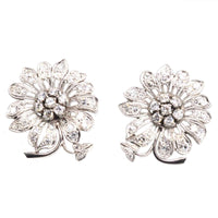 1940s 18ct White Gold Diamond Flower Cluster Earrings | Parkin and Gerrish (UK)