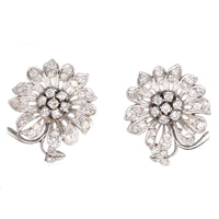 1940s 18ct White Gold Diamond Flower Cluster Earrings | Parkin and Gerrish (UK)
