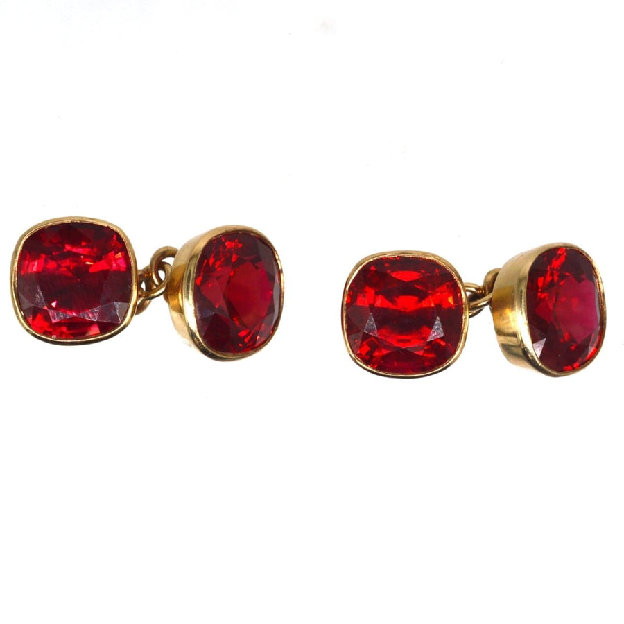 1940s 9ct Gold Red Paste Cufflinks | Parkin and Gerrish | Antique & Vintage Jewellery