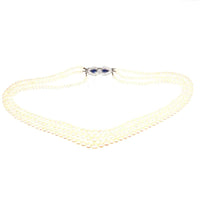 1940s Cultured Pearl Triple Strand Necklace with Sapphire and Diamond Clasp | Parkin and Gerrish (UK)