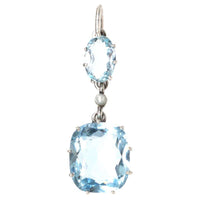 1940s Platinum Aquamarine and Pearl Drop Pendant | Parkin and Gerrish (UK)