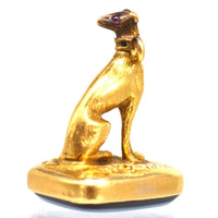 19th Century 15ct Gold Whippet / Greyhound Dog Pendant with a Sardonyx Seal Fob | Parkin and Gerrish (UK)