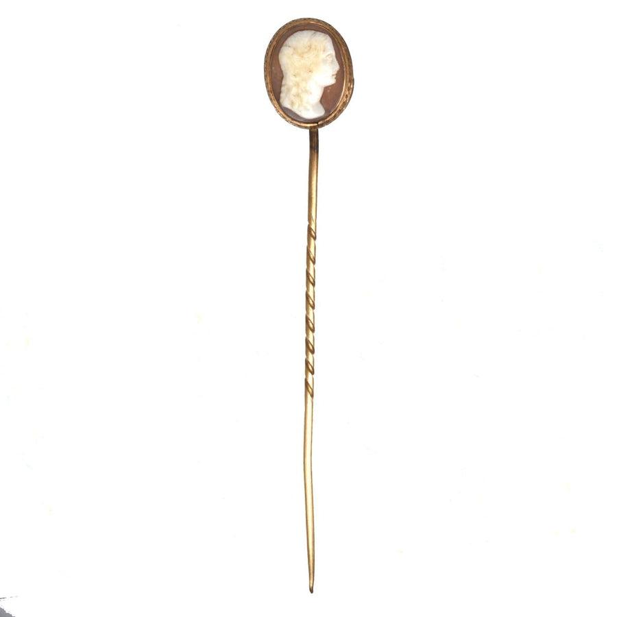 19th Century 9ct Gold Helmet Shell Cameo Tie Pin of a Roman Goddess | Parkin and Gerrish | Antique & Vintage Jewellery