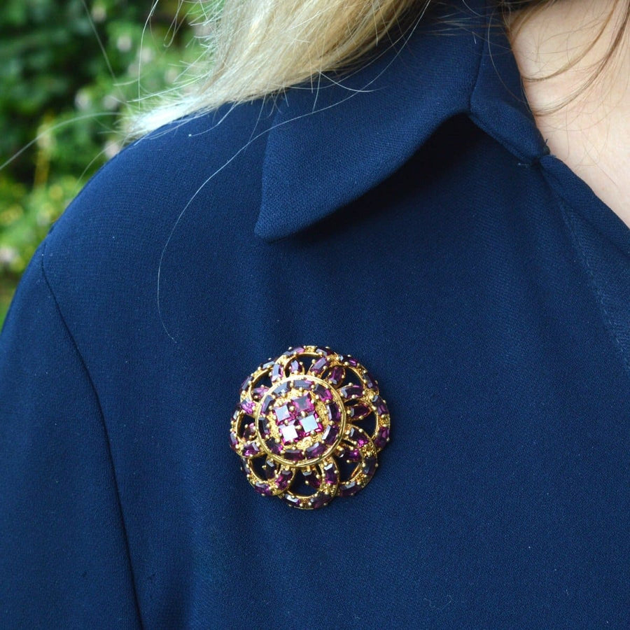 19th Century French Gold Rhodolite Garnet Round Brooch and Pendant | Parkin and Gerrish | Antique & Vintage Jewellery