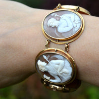 19th Century Grand Tour 18ct Gold Carved Cameo of God and Goddess Bracelet | Parkin and Gerrish (UK)