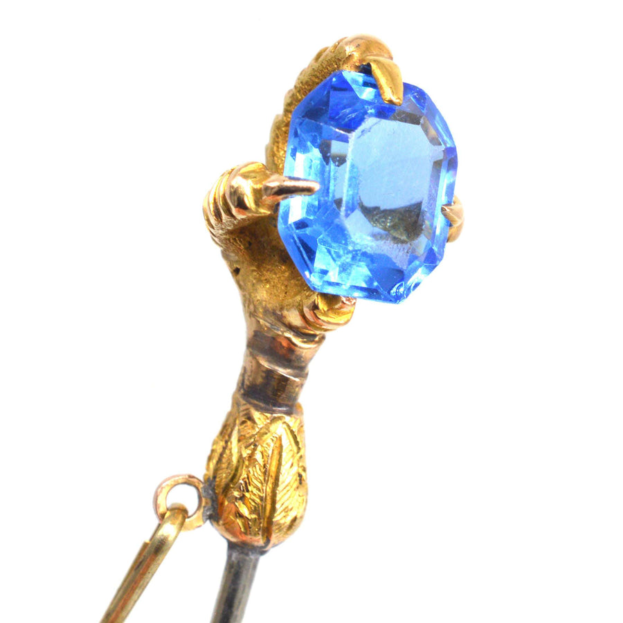 Victorian 18ct Gold Eagle’s Foot Tie Pin with Blue Paste