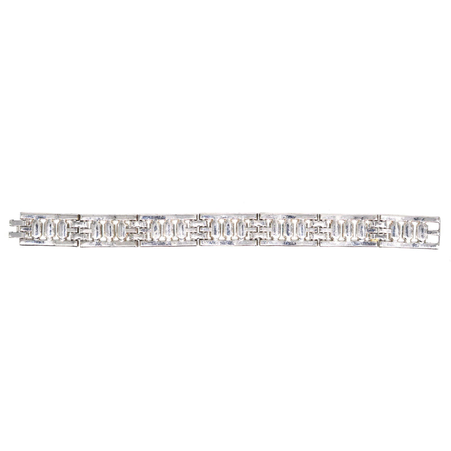 Art Deco Chrome White and Aquamarine Paste Bracelet