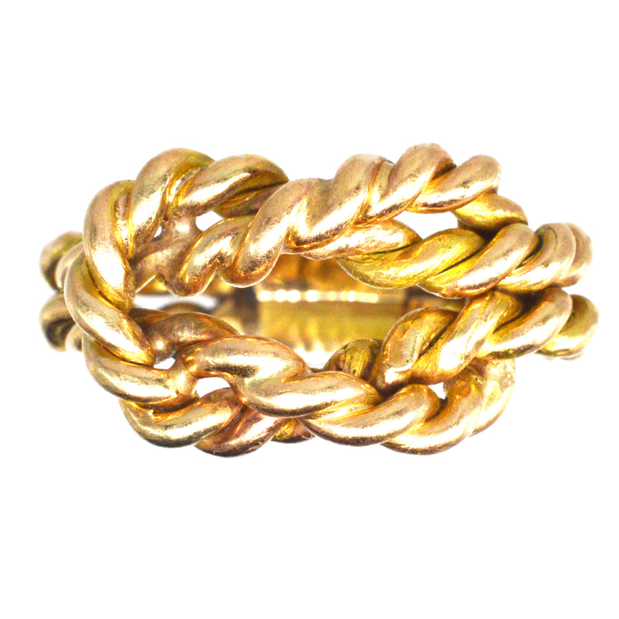 Large Victorian 9ct Gold Rope Lover's Knot Ring