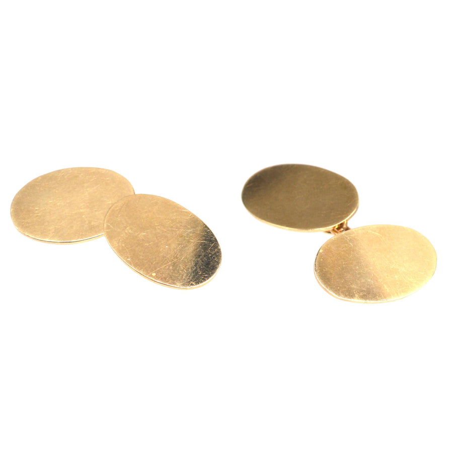 Mid Century 9ct Gold Plain Oval Cufflinks